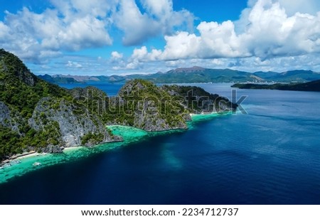 The coast of tropical islands in the ocean. Sea islands landscape. Tropical sea siland landscape. Sea island panorama Royalty-Free Stock Photo #2234712737