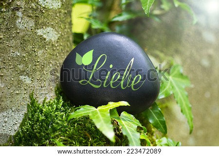 The German Word "Liebe" on a stone in nature, translation: love