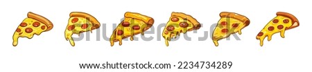 Pizza slice with dripping cheese. A slice of Italian pizza on a white background.Vector Illustration. Royalty-Free Stock Photo #2234734289