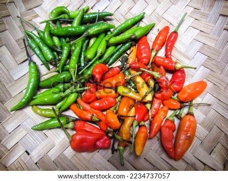 red and green chilies. very spicy and hot for the texture background                                                    