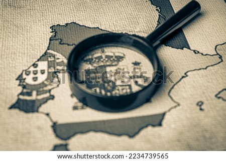 Spain with flag on Erope map background