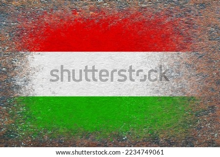 Flag of Hungary. Flag painted on rusty surface. Rusty background. Textured creative background