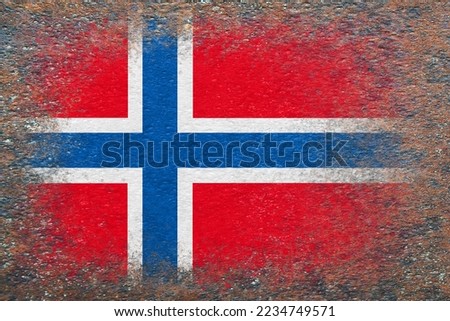 Flag of Norway. Flag painted on rusty surface. Rusty background. Textured creative background