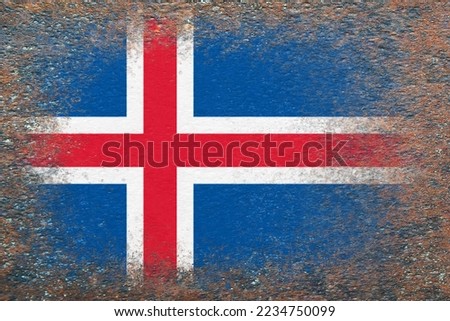 Flag of Iceland. Flag painted on rusty surface. Rusty background. Textured creative background