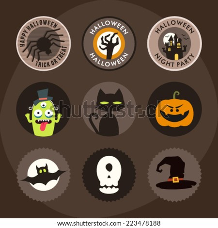 Set of halloween party decoration design elements. Vector illustration.