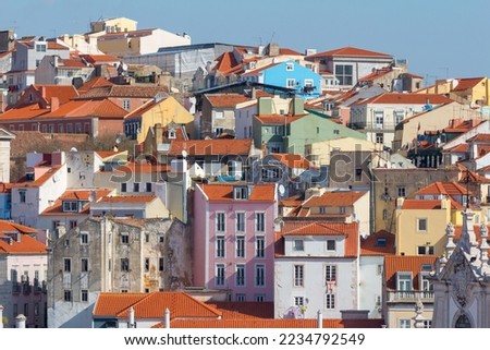 Cityscape of colorful traditional houses in Lisbon historic center, Portugal Royalty-Free Stock Photo #2234792549
