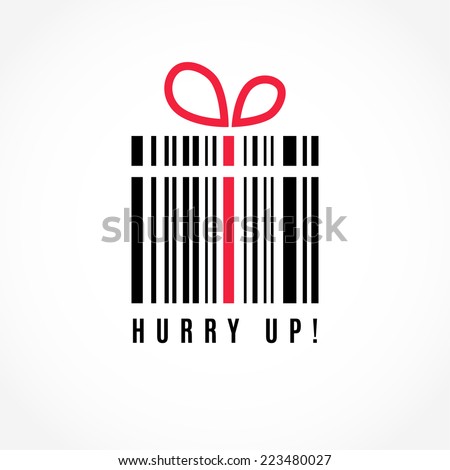 Hurry up! Discount. Present  barcode vector image. Logo design.  