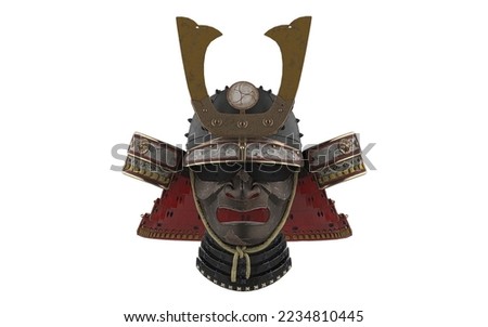 japanese samurai hat and mask on white background Royalty-Free Stock Photo #2234810445