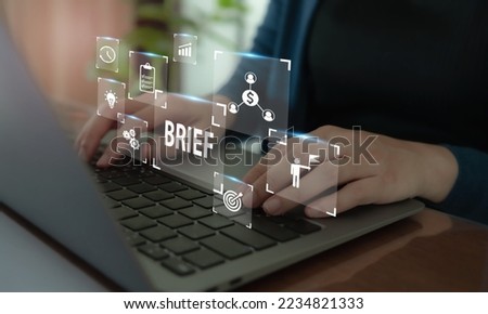 Brief concept on professional working background. Business brief, project brief and client brief. Outlines the requirements and scope of a project or campaign. For business development and research. Royalty-Free Stock Photo #2234821333