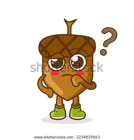 Confused acorn cartoon with question character style