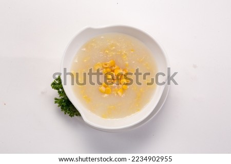 Sweet corn soup, Chinese cuisine pictures, isolated on white background.
