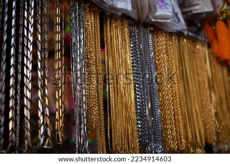 Golden silver ornaments on a stall