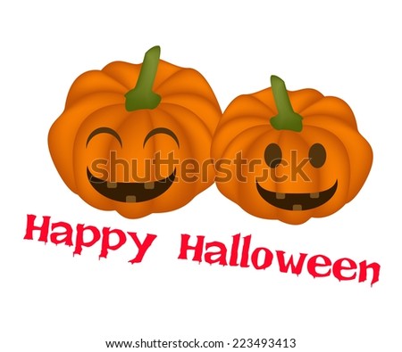 An Illustration of Two Happy Jack-o-Lantern Pumpkins Isolated on White Background, For Halloween Celebration. 