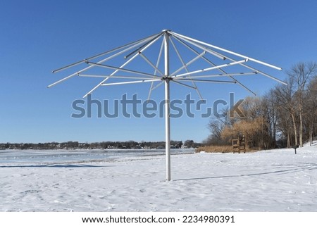 Beach Umbrella Frame in Winter at Lake Minnewashta Regional Park 