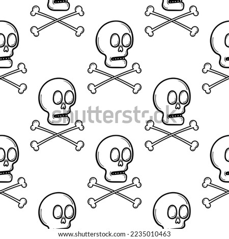 hand draw skull seamless pattern on white background