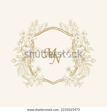 MN Initial Wedding Monogram Logo Crest, Wedding Logo Design, Custom Wreath Wedding Monogram, Crest Initial Wedding Logo Royalty-Free Stock Photo #2235021473