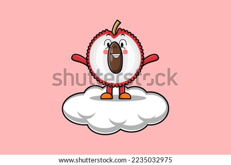 Cute cartoon Lychee character standing in cloud vector illustration