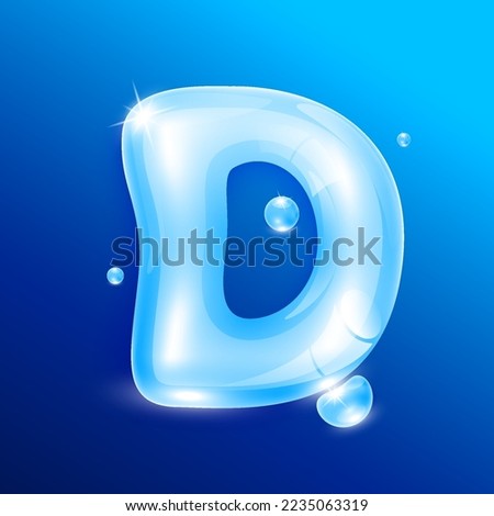 Water alphabet letter D. Font type uppercase letters isolated on blue background. Used for graphic design work. 3D Vector EPS10 illustration.