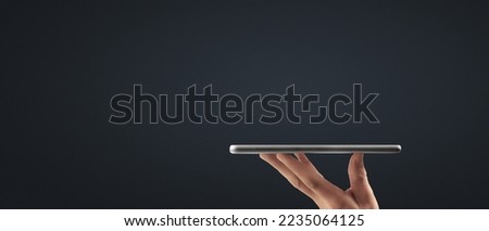 Man holding smartphone device  holding smartphone device and touching screen