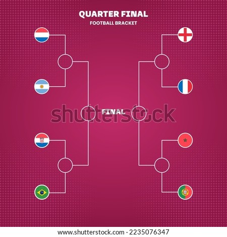 Quarter Final Football 2022 Bracket Design with Circle Flags Vector Illustration Royalty-Free Stock Photo #2235076347