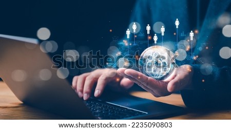 Customer Relationship Management, Businessman use computer with global structure customer network technology, Data exchanges development. customer service, social media. digital marketing online Royalty-Free Stock Photo #2235090803