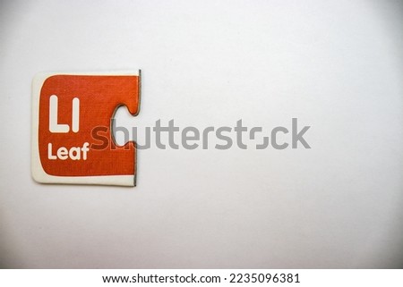 Jigsaw puzzle piece with leaf inscription placed separately on top left of white background