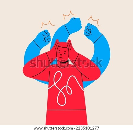 Upset man feeling anxiety and stress. Concept of self-harm. Colorful vector illustration Royalty-Free Stock Photo #2235101277