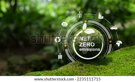 Net-Zero Emission - Carbon Neutrality concept. Close up earth on nature background. Nature Сonservation, Ecology, Social Responsibility and Sustainability. CO2 Royalty-Free Stock Photo #2235111715