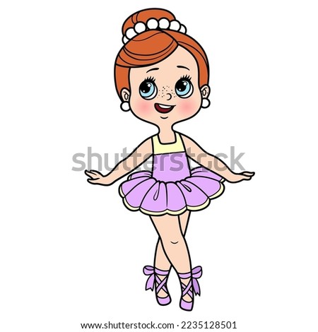 Beautiful cartoon little ballerina girl on toes in pointe  color variation for coloring page isolated on a white background