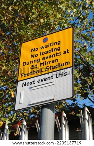 Close Up of Road Sign 'No Waiting-Next Event' 