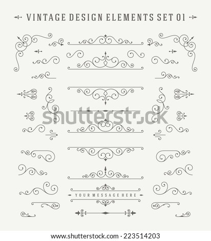 Vintage Vector Design Elements. Flourishes calligraphic combinations retro design for Invitations, Posters, Badges, Logotypes and other design.