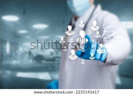 Doctor choice concept. Medical worker click on doctor icon.