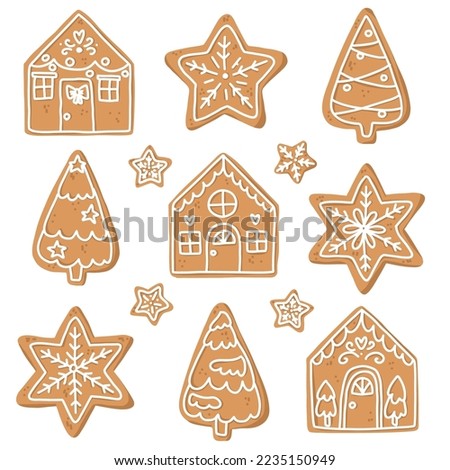 cute hand drawn cookies. vector illustration of gingerbread cookies. Holiday clip arts set