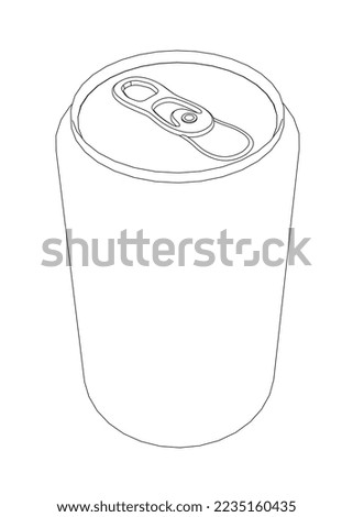 Outline of a can for drinks from black lines isolated on a white background. Isometric view. 3D. Vector illustration.
