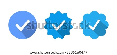 Blue verified badge icon vector. Social media official profile account sign symbol