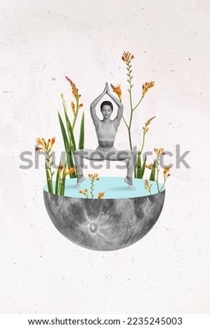 Creative photo 3d collage artwork poster picture of young woman hobby free time rest relax isolated on painting background
