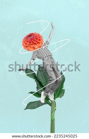 Creative photo 3d collage artwork poster picture of weird person falling down big green plant isolated on painting background