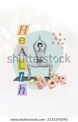 Creative photo 3d collage poster postcard of sporty beautiful girl relax rest enjoy time outside nature isolated on painting background
