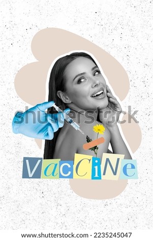 Exclusive magazine picture sketch collage image of charming lady getting vaccine isolated painting background Royalty-Free Stock Photo #2235245047