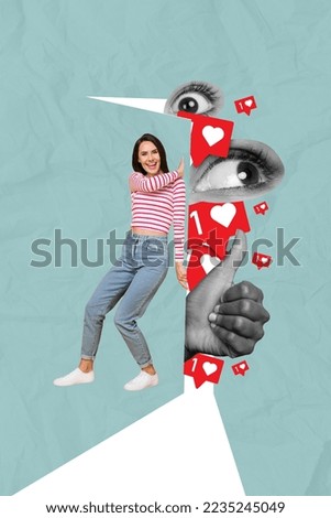 Artwork magazine collage picture of funny funky lady trying avoid curious looks isolated drawing background