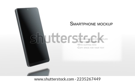 Smartphone mockup. Touchscreen template with copy space. Device design professional look. Isolated on white. 3D render. Clipping path included.