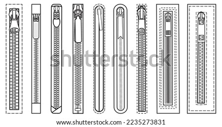 Different types of Zipper Fasteners Vector Royalty-Free Stock Photo #2235273831