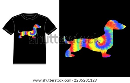 Dachshund Dog Tie Dye T-Shirt design template, Car Window Sticker, POD, cover, Isolated Black Background
