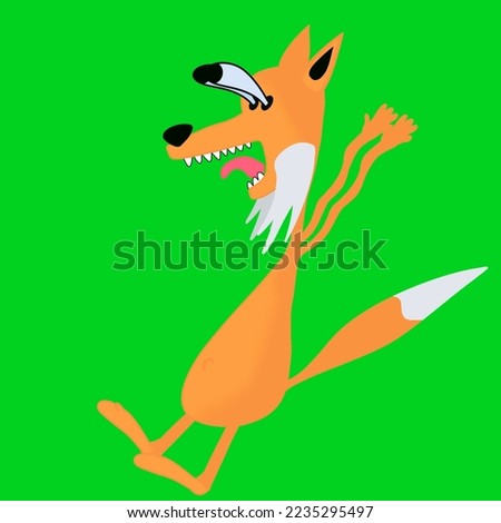 abstract cute fox shocked  isolate on green screen.