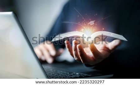 Concept of Online education. man use Online education training and e-learning webinar on internet for personal development and professional qualifications. Digital courses to develop new skills. Royalty-Free Stock Photo #2235320297