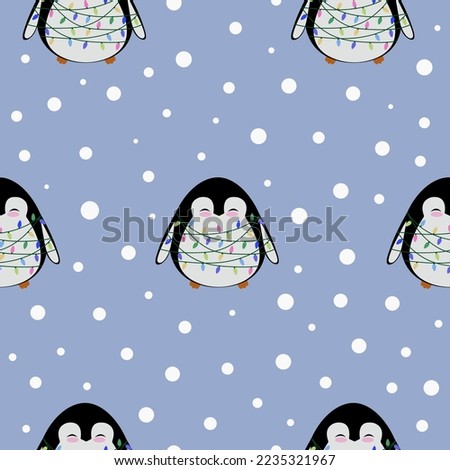 seamless pattern cute penguins, merry christmas, new year