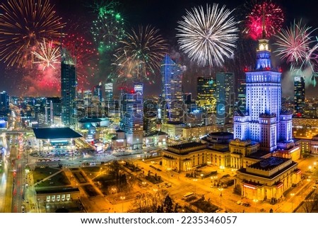 New Year fireworks display in Warsaw, Poland Royalty-Free Stock Photo #2235346057