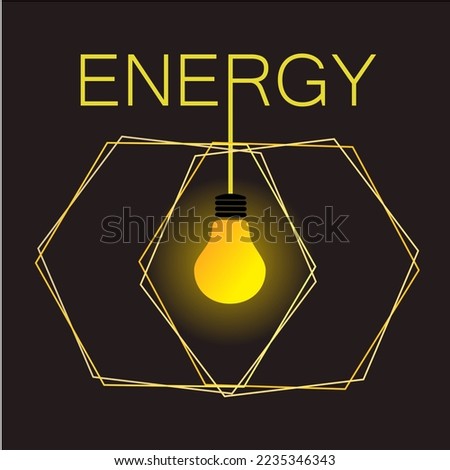 Vector illustration. Yellow light bulb, hexagons and space for writing on a black background. Energy symbol, business card, background for business