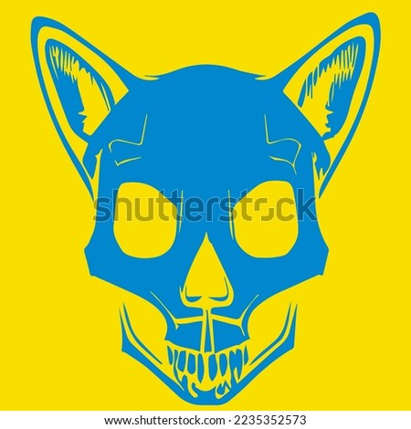 cat skeleton shirt print blue, hand drawn vector picture
