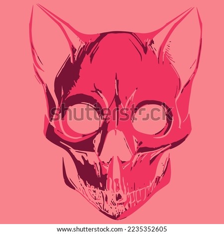 Cat skeleton for t-shirt print pink, hand drawn vector picture
